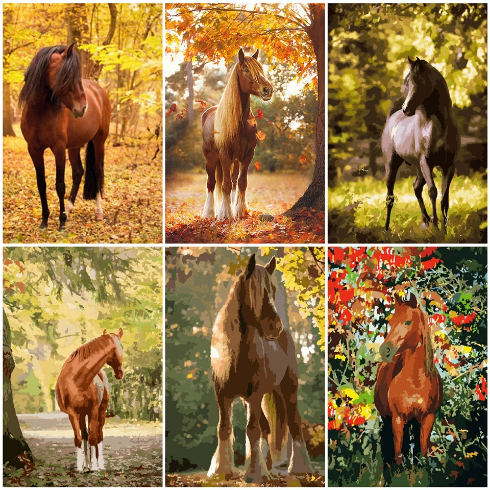 AZQSD DIY Краски ing по номерам лошадь ручная ed подарок Акриловые Unframe картины животных