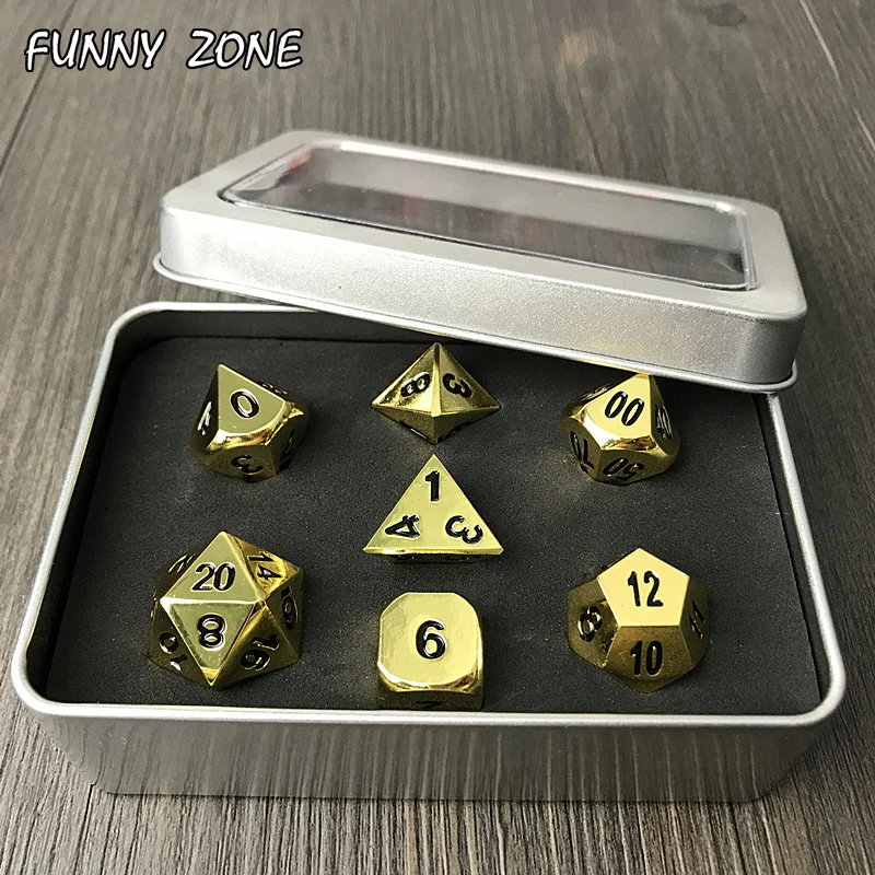 7pcs Metalic RPG Dice set d4 d6 d8 d10 d% d12 d20 side Digital funny Game with Box dnd board game dice | Спорт и развлечения