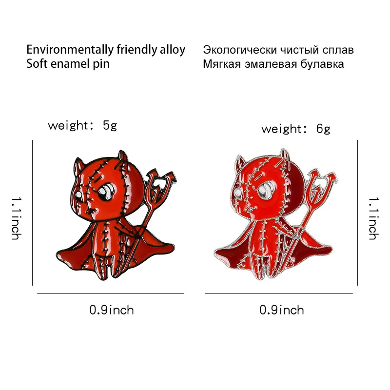 Эмалированная брошь в стиле панк с изображением красного демона дьявола