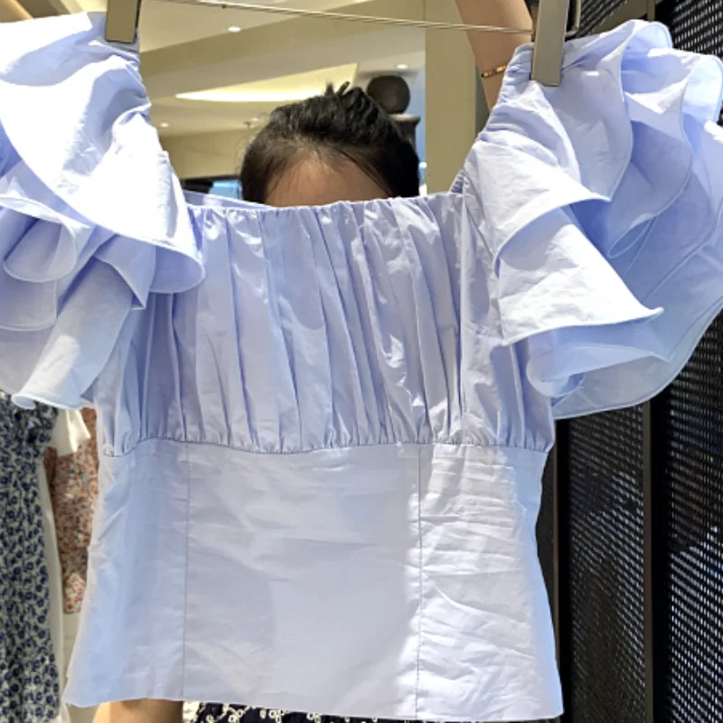 Шикарная женская блузка Nomikuma с оборками и пышными рукавами корейский квадратный