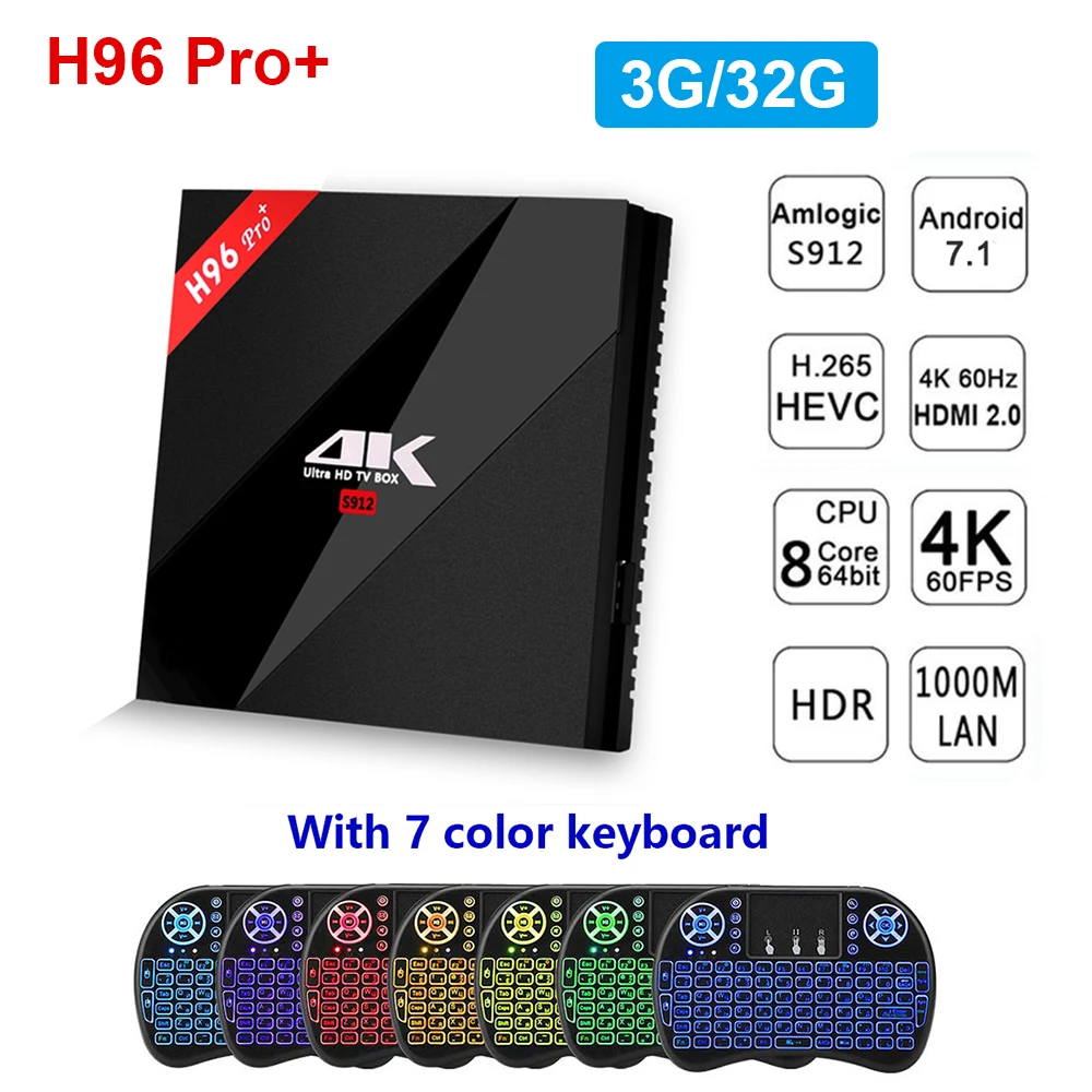 H96 Pro + Android TV Box 7 1 Smart Amlogic S912 Octa Core 3G 32G 2 4 GHz/5 8 GHz Wifi 4K Bluetooth телеприставка|ТВ-приставки