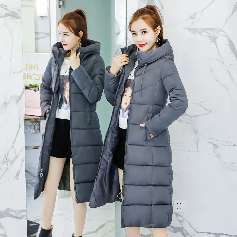 

women X-long jacket thick 2021 winter wram coat hooded stand collar solid slim female parkas outwear chaquetas mujer