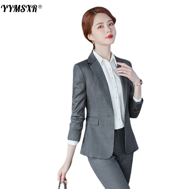 Серый клетчатый костюм с брюками из двух предметов новинка 2022 зимняя модная