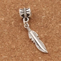 feather charm beads 100pcs zinc alloy dangle fit european bracelets jewelry diy b564 35 8x5 7mm
