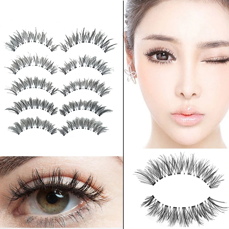 

5 Pairs/Set Fake Eyelashes Handmade Natural Look Black Cross False Lashes Eye Extension Thick Long Makeup Eyelashes Supplie V4Q0