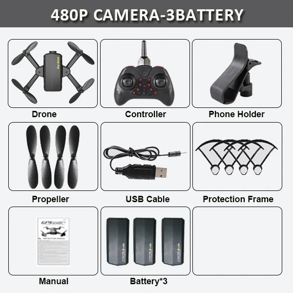 480P Camera 3BAT Складной мини-Дрон с Радиоуправляемый квадрокоптер с камерой HD четырехъядерный с высокой фиксацией RC вертолет с безголовым режимом детские игрушки - Цвет: 480P Camera 3BAT