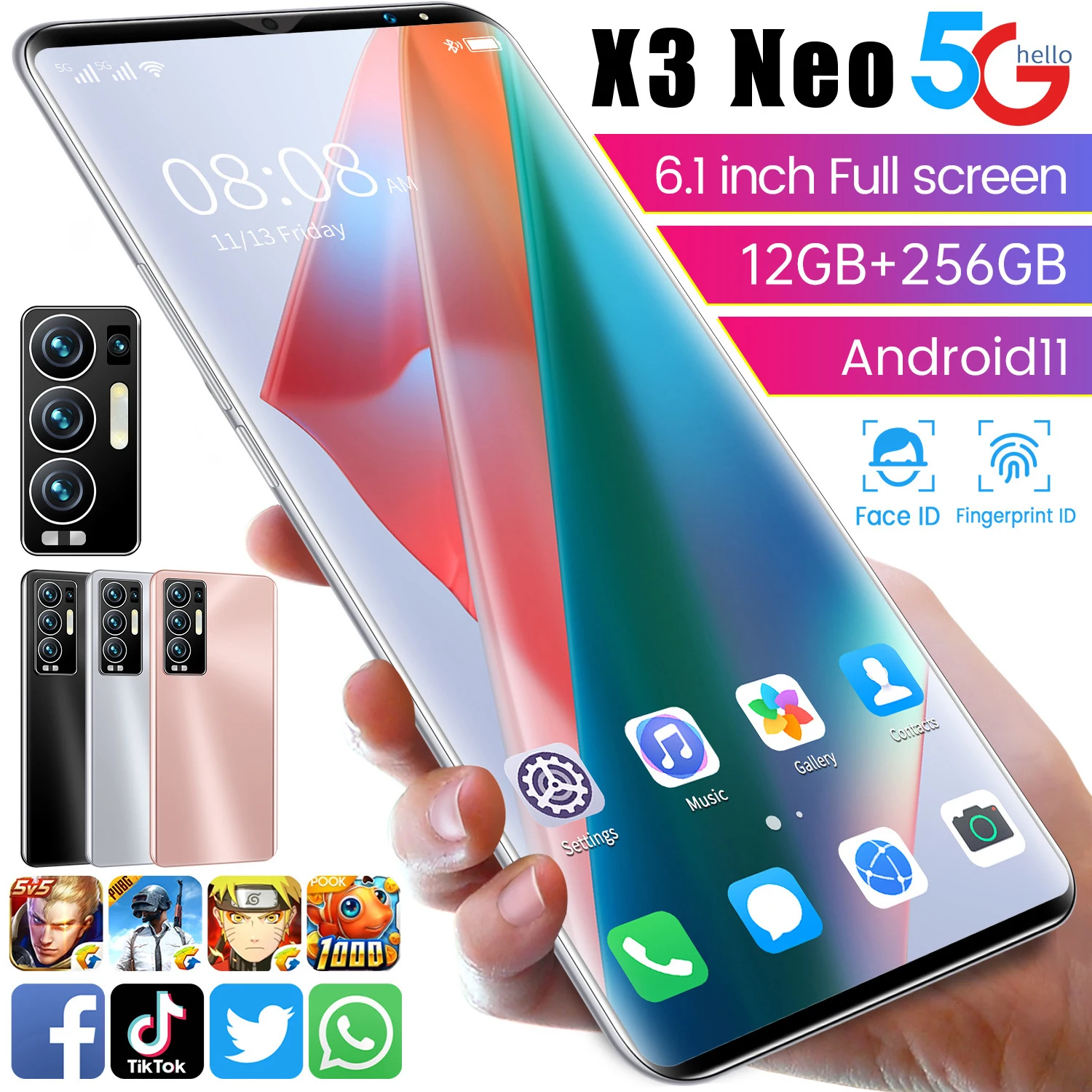 

X3 NEO Global 5G Mobile Cell Phone 6.1Inch Full Screen MT6889+ Deca Core 12+256GB Android11 6000MAH Big Battery 32+64MP Dual SIM