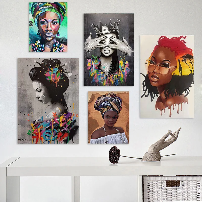 

African Beauty Graffiti Art Canvas Decorative Painting Cool Girl Poster and Paints for Home Wall Living Room Decoration Pictures