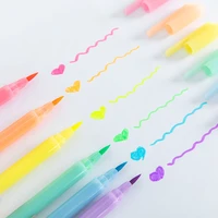 6pcs soft brush tip pure color highlighter pen fluorescent marker pens drawing mildliner stationery office school supplies h6055