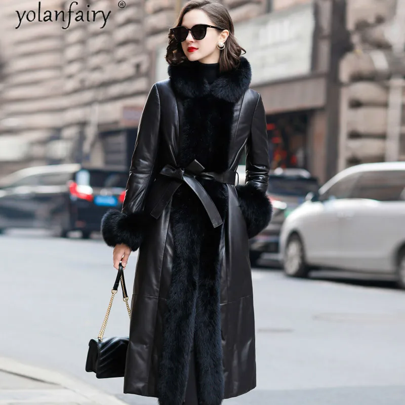 

Genuine Leather Down Jacket Women 2020 Winter Coat Female Big Fox Fur Collar Real Leather Jackets Fashion Luxury Clothes 201910H