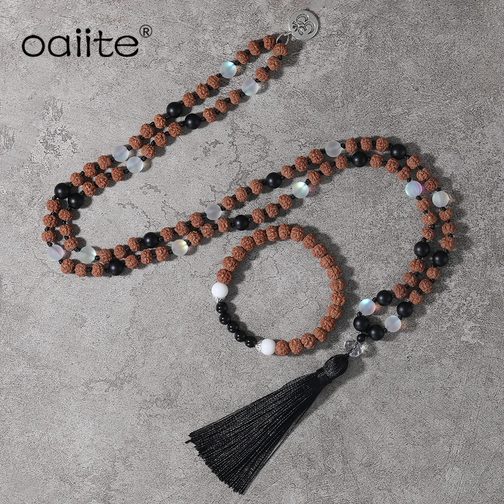 OAIITE Lucky мала рудракши ожерелье белый с украшением в виде кристаллов 108 очарование