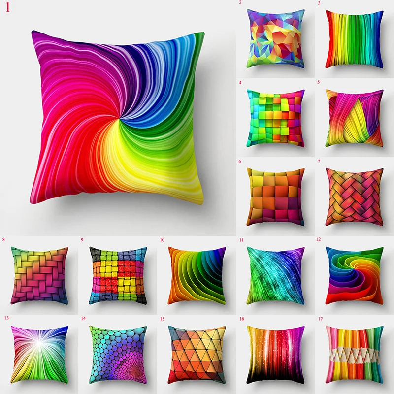 

Rainbow Pillowcase Colorful Geometric Cushion Cover Home Fall Decor For Car Sofa Throw Pillow Case Funda Cojín Cojines 45x45cm