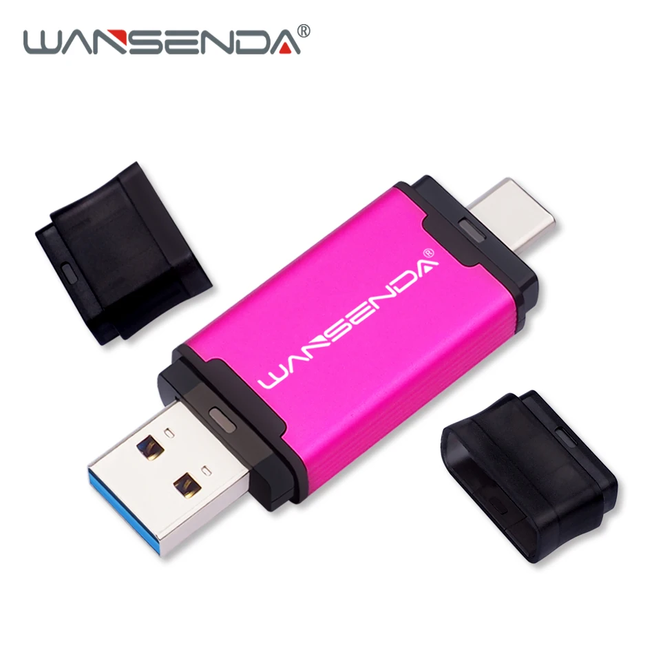 Rose Red Горячая WANSENDA, 2 в 1, TYPE-C, USB 3,0, USB флеш-накопитель, металлический флеш-накопитель, 16 ГБ, 32 ГБ, 64 ГБ, 128 ГБ, 256 ГБ, 512 ГБ, флеш-накопитель, USB флешка - Цвет: Rose Red