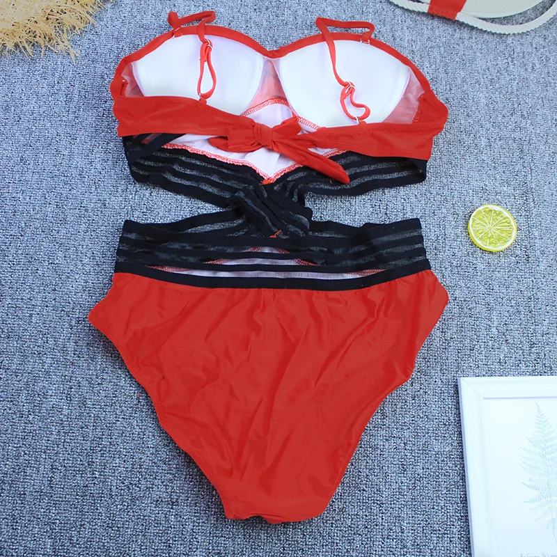 

One-Piece Swimsuit Women 4-Color Heart-Shaped Hollow Out Summer 2021 Print Patchwork Push Up Swimwear Yellow Bikini Set SJ7891R