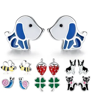 2020 оригинальные серьги из стерлингового серебра 925 пробы с эмалью в виде собаки, пчелы для женщин и девочек, модные ювелирные украшения, бижутерия