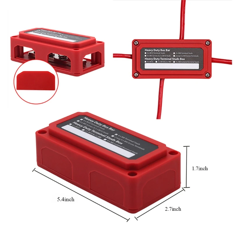 

300A Bus Bars Heavy Duty Module Design Power Distribution Block Busbar Box with 4X M8(5/16") Terminal Studs(Red)