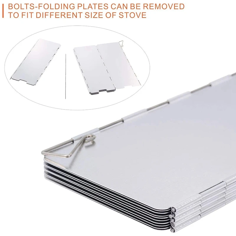 

Camping Stove Windsn 10 Plates Lightweight Folding Windshield with Storage Box for Outdoor Picnic Grill,Silver