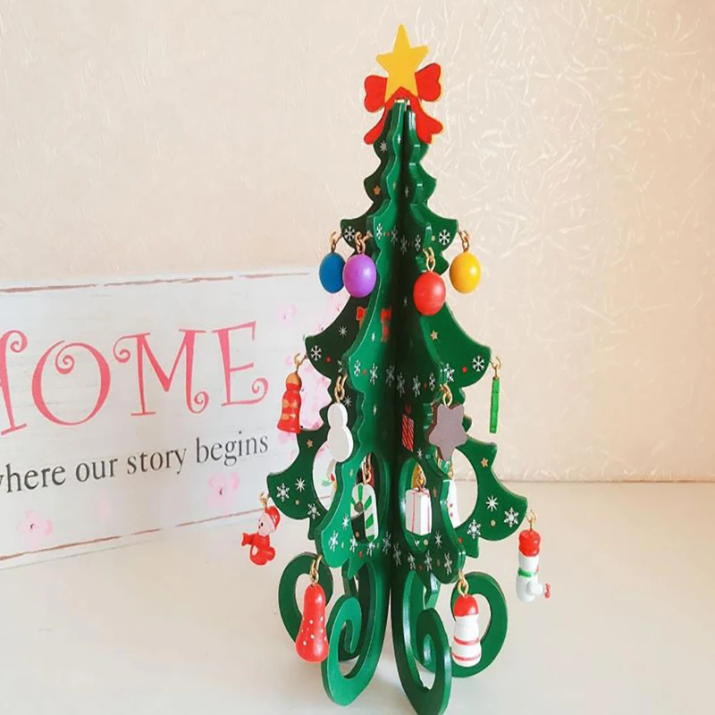 

Christmas Tree Children Handmade DIY Stereo Wooden Christmas Tree Scene Layout Christmas Decoration Ornaments Hot