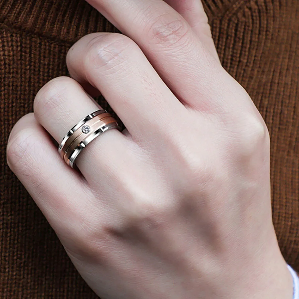 

2022 New Fashion Simple Two-color Men Ring With Diamonds Wedding Engagement Ring Jewelry Accessories Stainless Steel Rings