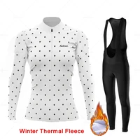 new women winter long sleeve thermal fleece cycling jersey set bib pants ropa ciclismo bicycle clothing mtb bike jersey uniform