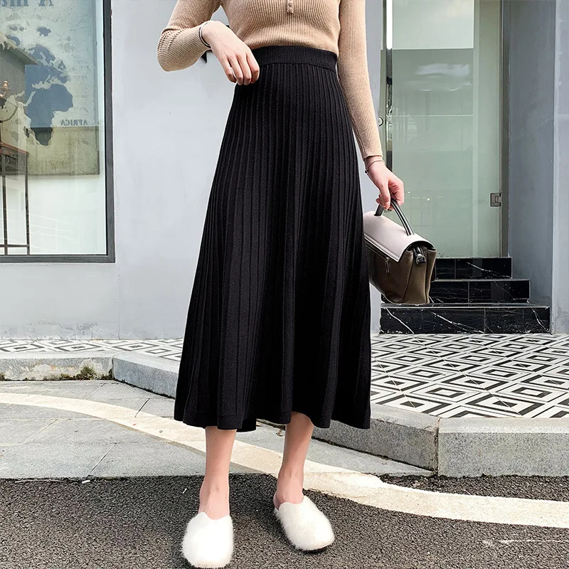 Новая Винтажная плиссированная Однотонная юбка свитер с завышенной талией сезон