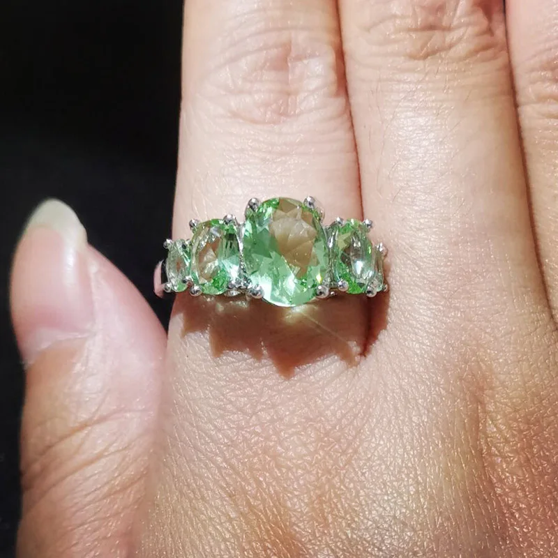 Apple Green Lingmei Коктейль мм 8*10 мм Новая Леди Розовый CZ Серебряное кольцо Размер 6 7 8 9 10 11 12 13 обручение Свадебные украшения - Цвет основного камня: Apple Green