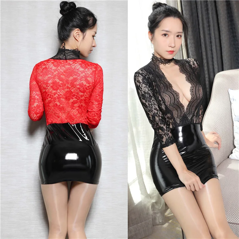 Облегающее кружевное платье из искусственной кожи NoEnName_Null