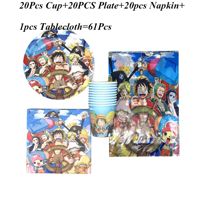 Suministros de fiesta de cumplea&ntilde;os de una pieza, plato de pastel, plato, taza, servilleta, vajilla desechable, decoraci&oacute;n de recuerdo de fiesta para 20 personas-0