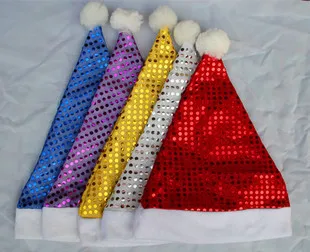 

10pcs/lot Christmas Ornament New Year Sequins Decoration Non-Woven Cloth Blending Christmas Cap Hats Christmas Supplies