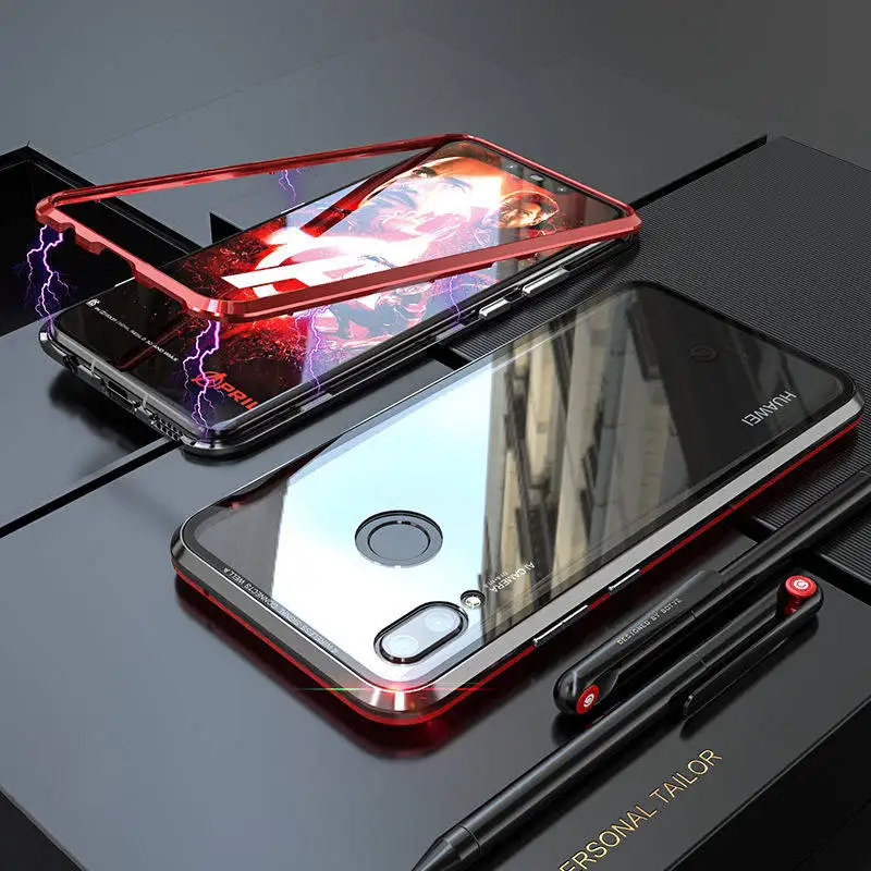 Black Red Металлический магнитный чехол для huawei P30 Pro Lite P20 Pro, прозрачная стеклянная задняя крышка, Магнитный чехол для huawei P30Lite P 20 Pro 30 On - Цвет: Black Red