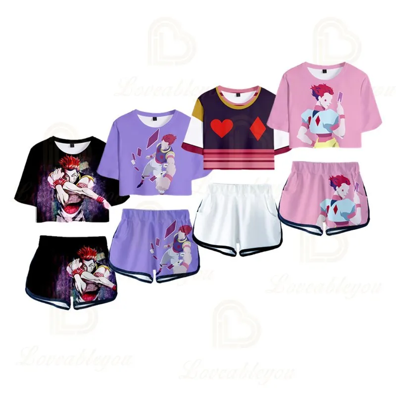 

New Hunter Hunter Hisoka Cosplay 3D Digital Color Printing Sexy Short T Shorts Suit Summer Crop Tops Shorts Two-piece Sets