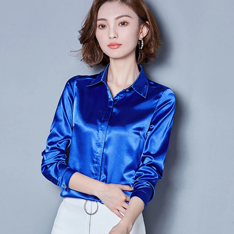 Корейские модные шелковые женские рубашки атласная Женская рубашка в офисном