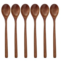 wooden spoon 6 pieces wood soup spoons for eating mixing stirring cooking long handle spoon with japanese style kitchen utensi