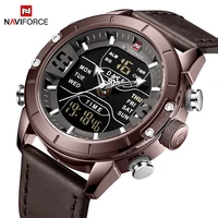 naviforce watch for men led dual display chronograph military sport wristwatch male leather strap waterproof quartz luxury clock