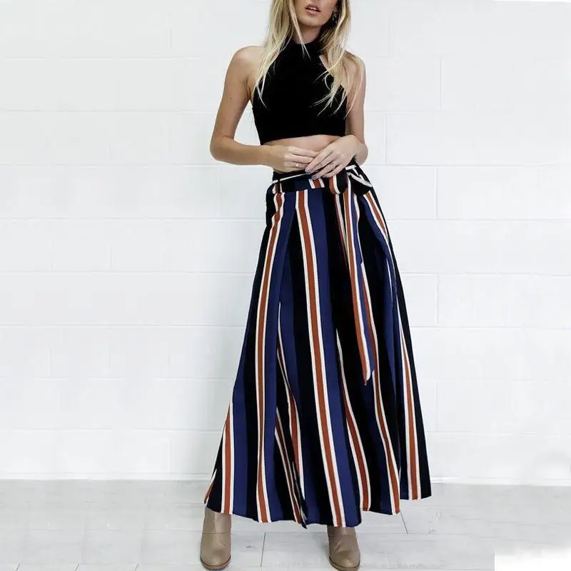 

Hot Palazzo Wide Leg Pants Women High Waist Loose Pants Long Casual Trousers