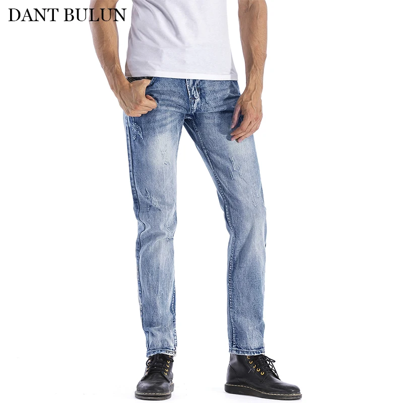 

Джинсы мужские зауженные, классические прямые брюки из денима, Дизайнерские повседневные скинни