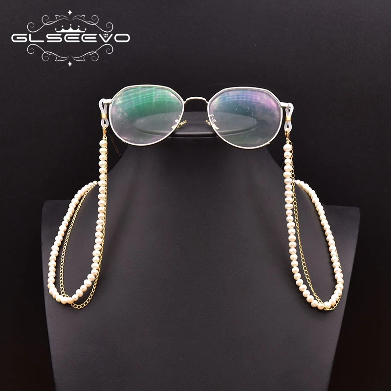 GLSEEVO Natural Pearl Double Sunglasses Chain Neck Cord Beads Reading Glasses Holder Women Mask Strap Not Glasses GH0034