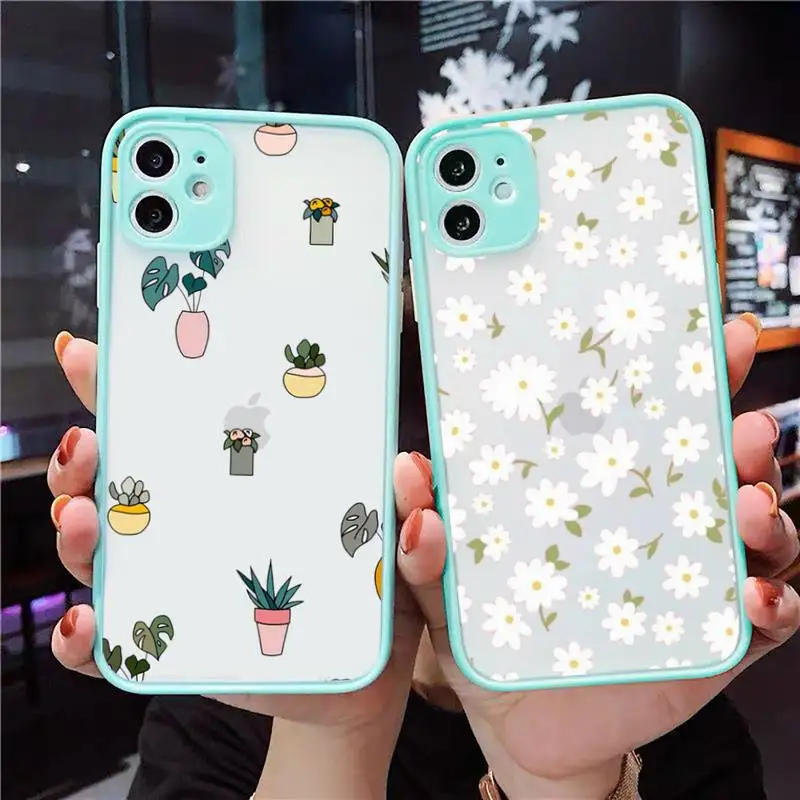 

Daisy Flower Phone Case For iPhone 13 12 11 Mini Pro XR XS Max 7 8 Plus X Matte transparent blue Back Cover