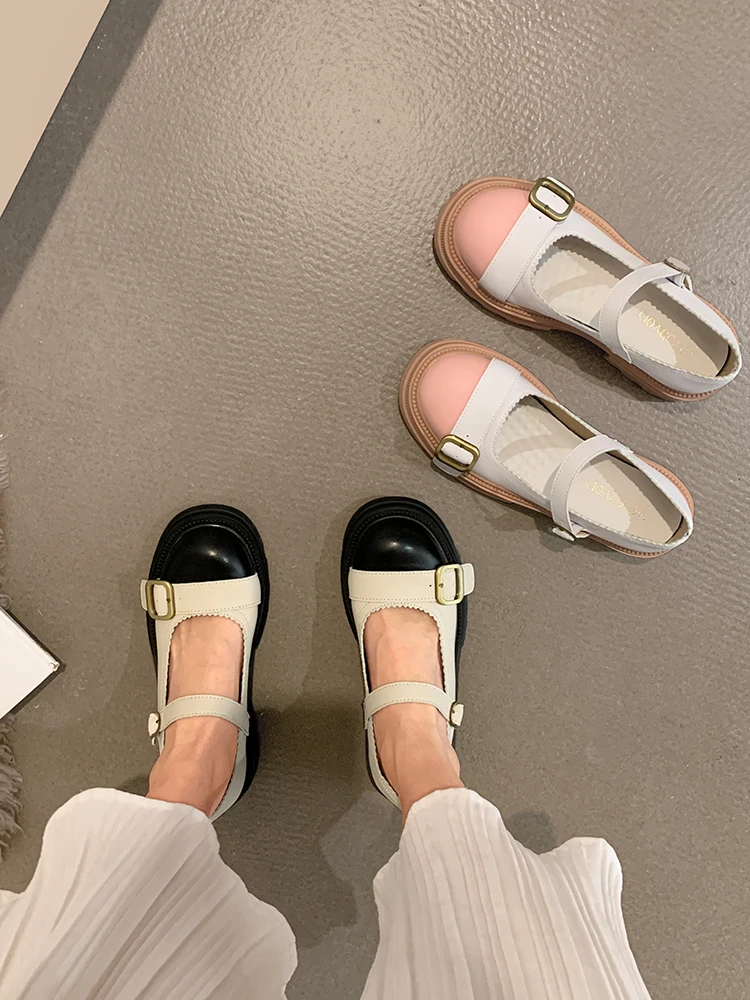 

Leather Shoes Women's Shoes 2021 New Autumn Fashion Shallow Mouth Round Toe Thick Heel Non-slip Mary Jane Shoes