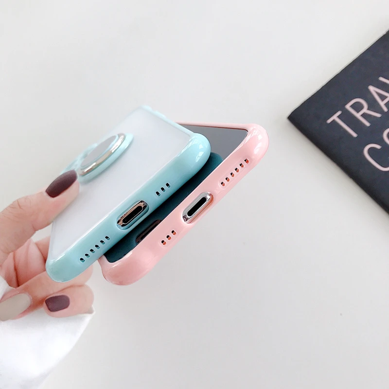 

Simple Ring Case For iPhone 12 11 Pro Max XS XR X S 7 8 Plus 12 Mini Color Border Simple high-end Cover With Ring Holder Stand