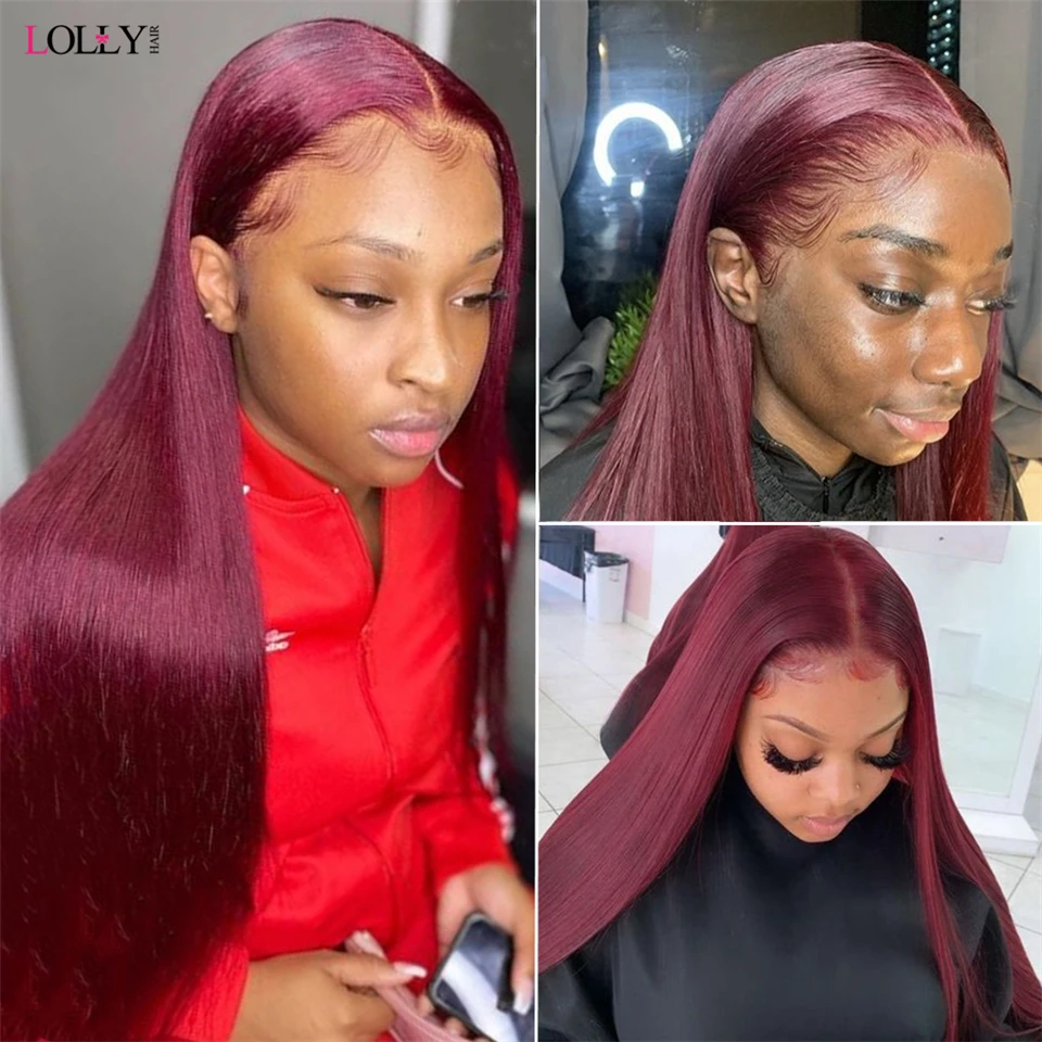 Бордовый парик на сетке спереди малазийские прозрачные парики из человеческих