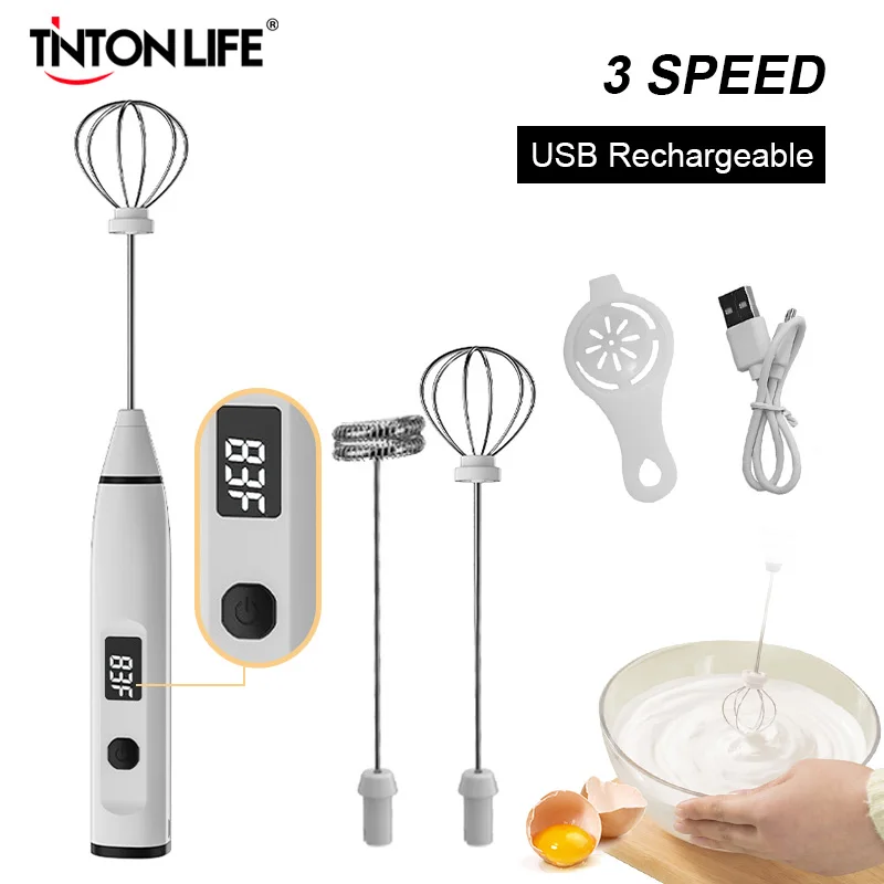 Milk Frother 3-Speed Electric Handheld Whisk Blender Digital Display Usb Rechargeable For Coffee Cappuccino Egg Latte | Бытовая техника