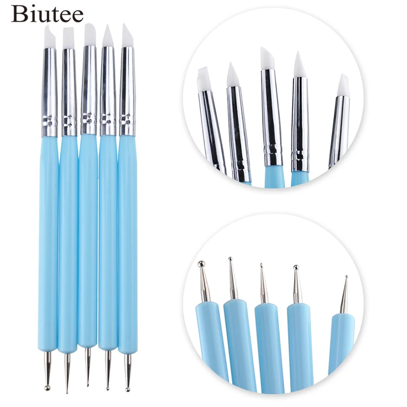 Biutee 5 шт двойной для ногтей художественная силиконовая кисть очистки Ручки