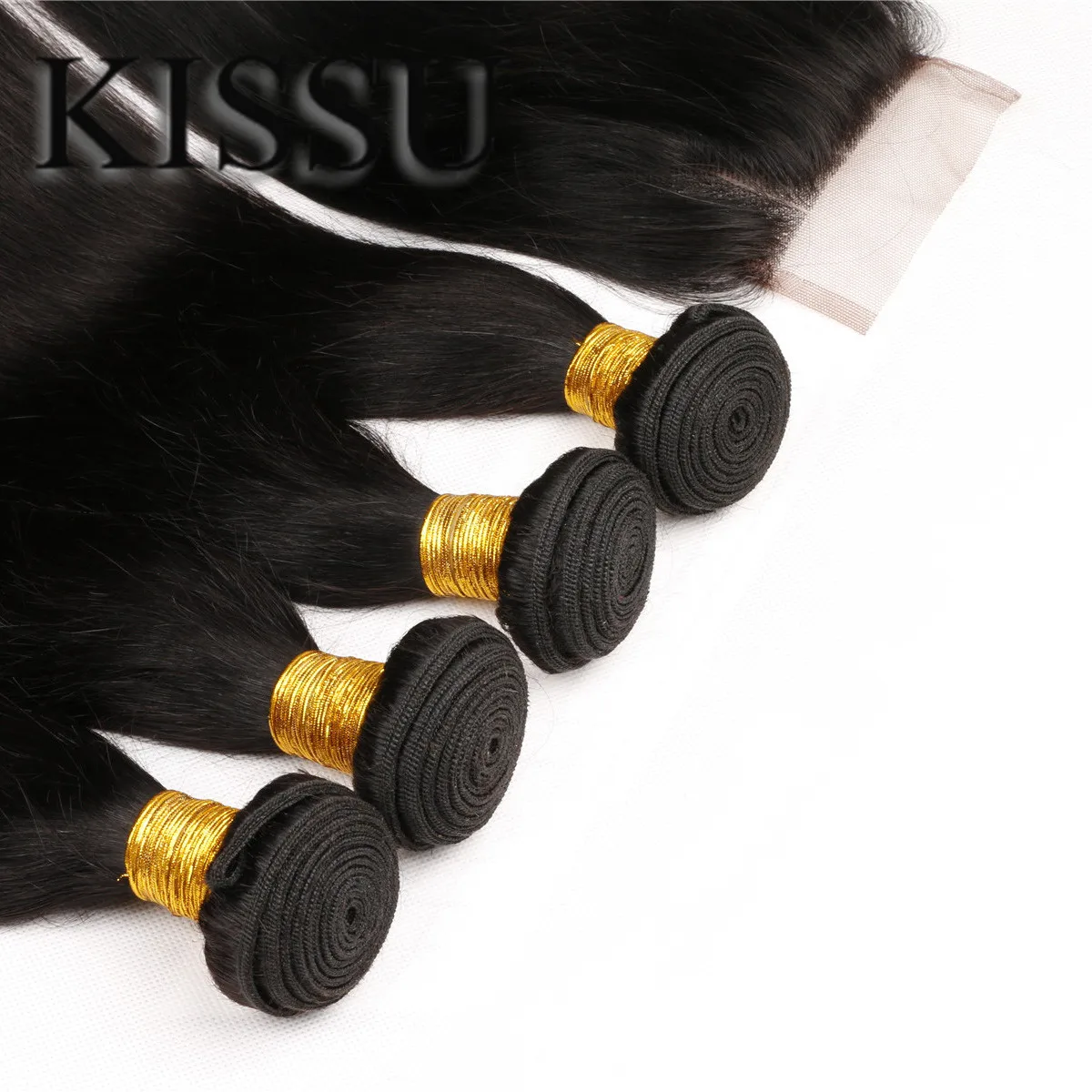 Перуанские пряди волос с закрытием Remy Прямые прямые человеческие волосы 4 для