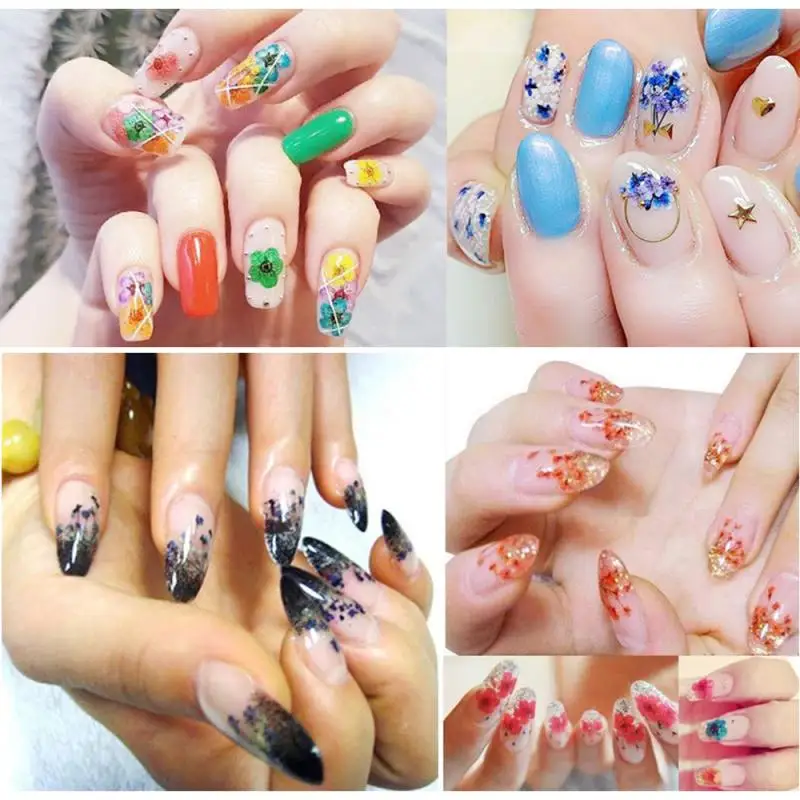 Смешанные Натуральные сушеные цветы наклейки для ногтей самодельные Украшения 3D