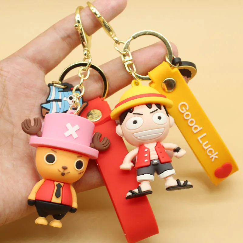 

Wholesale 5 Pcs 2021 ONE PIECE Key Chain Luffy Keychains Chopper Japanese Anime Figue Silica Gel Key Ring for Men Women Gifts