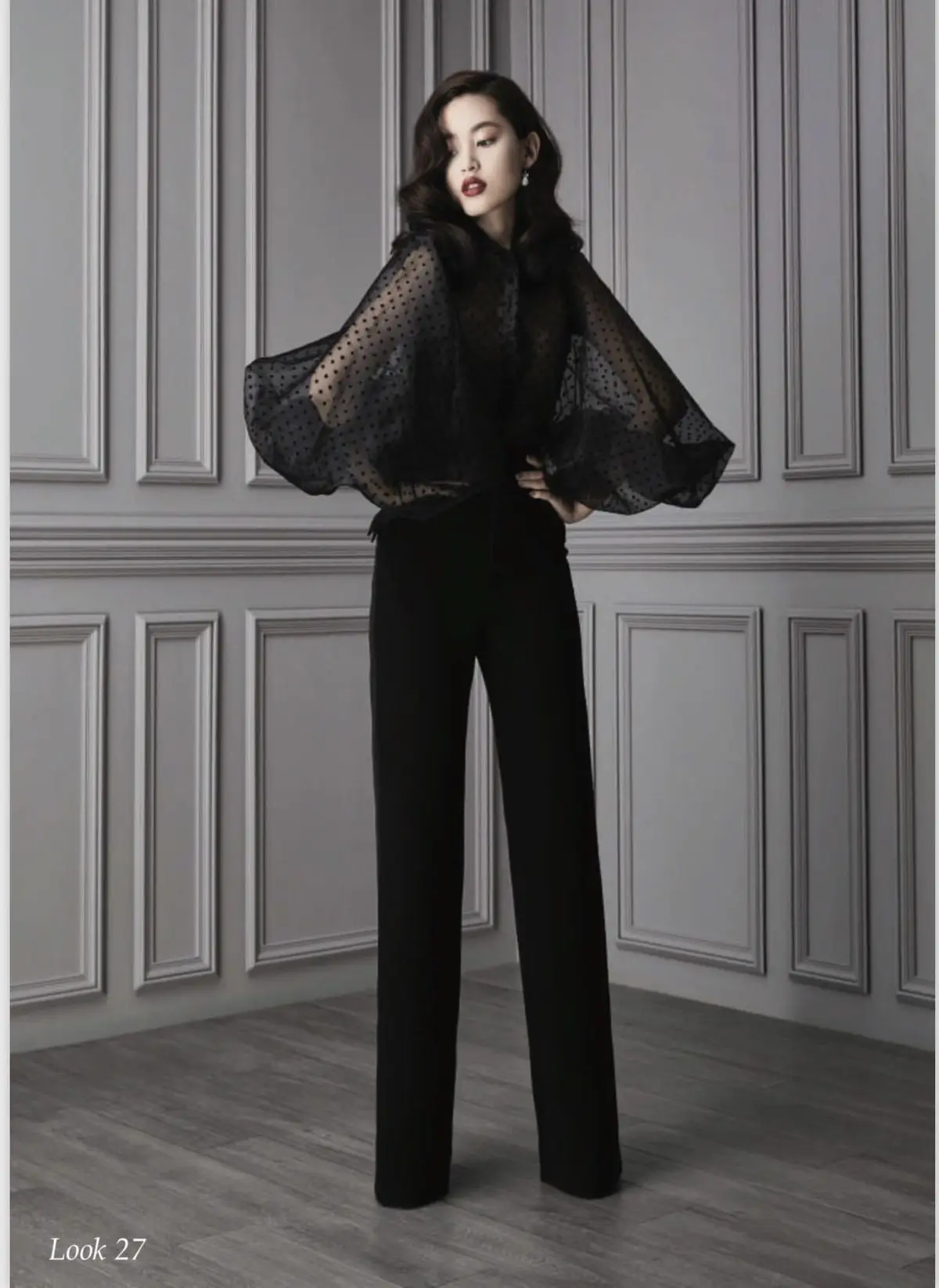 Женская тонкая рубашка в горошек DEAT черная Повседневная Свободная с