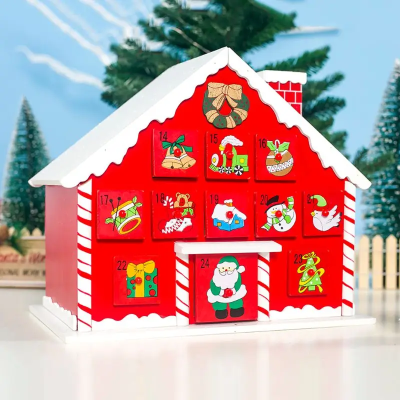 Рождественский деревянный дом обратный отсчет Advent календарь 24 ящика конфеты подарочная упаковка X3UC