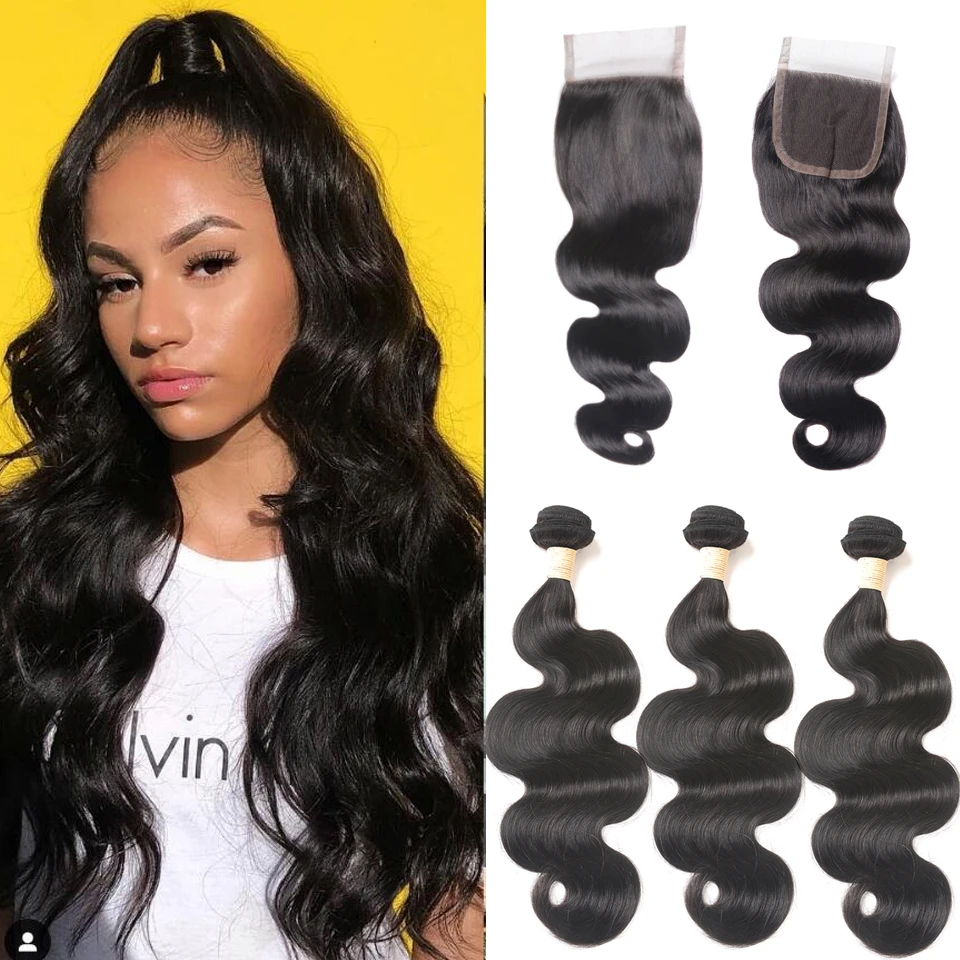 

Hairmoda перуанские волнистые волосы, для придания объема 3 пряди с закрытием человеческие волосы пряди с закрытием кружева Remy пряди человеческ...