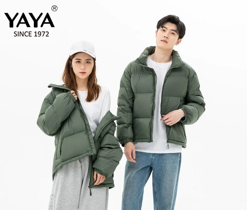 

YAYA 2021 Winter Men's 90% White Duck Down Jacket Hooded Couples Style Thick Puffy Coat Windbreak Business Casual Warm Outwear